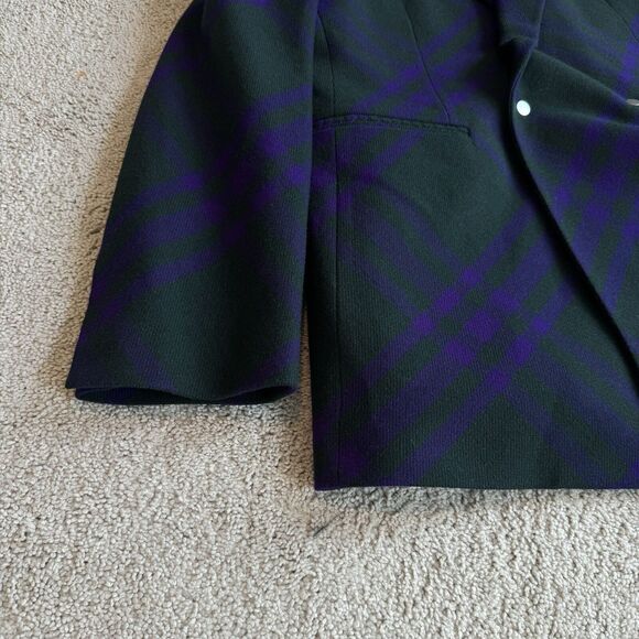 Burberry Wool Deep Royal Check Green Purple Double Breasted Coat 52 NEW Jacket - Picture 4 of 7